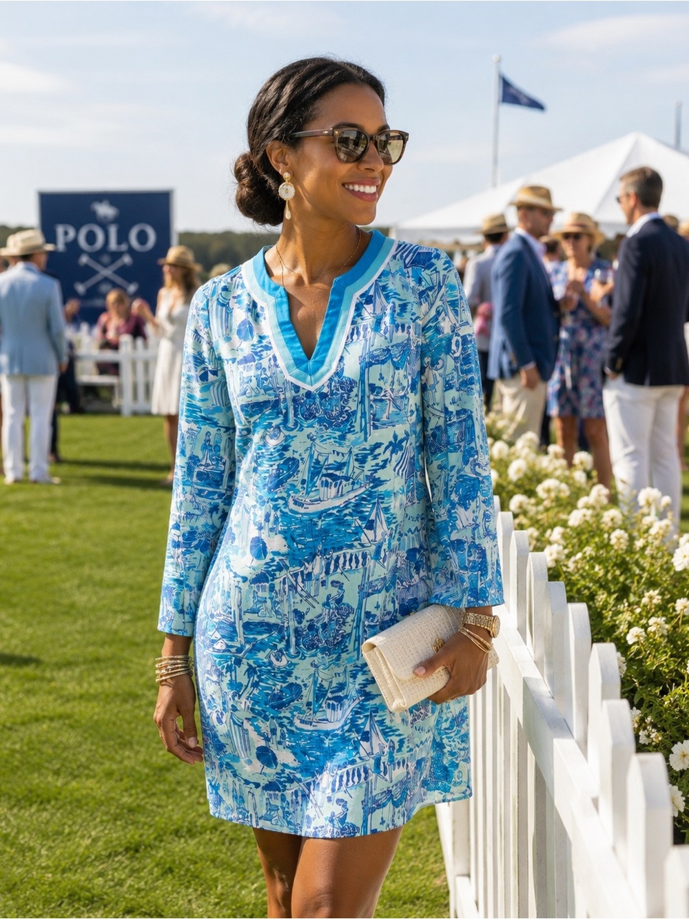 Lilly Pulitzer Azita “Toile Me About It” Blue & Turquoise Patterned Tunic Dress